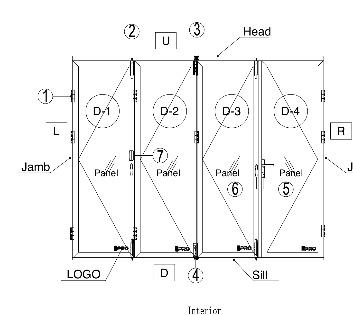 APRO A50 Folding Door — standard shop layout sample, illustrating an opening arrangement.