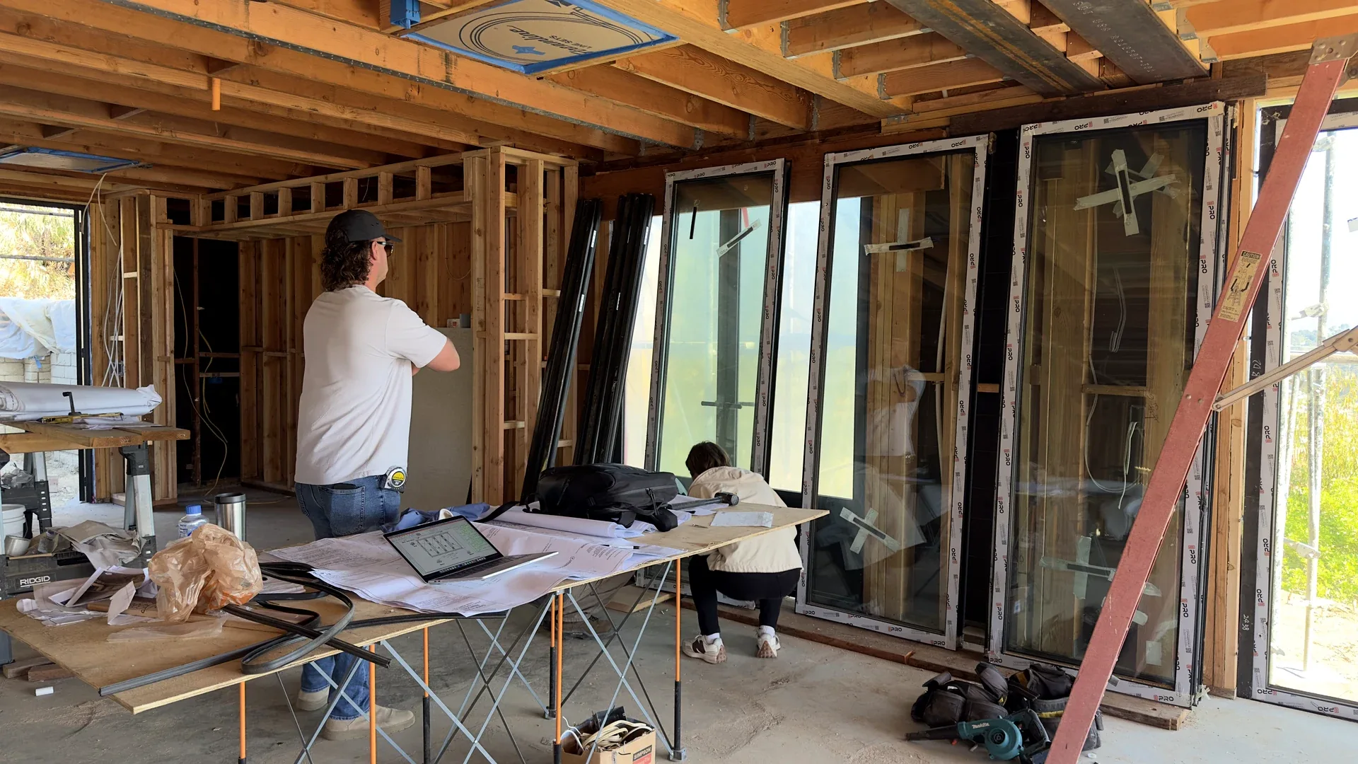 Open concept interior living space with high performance Low-E double glazed aluminum windows