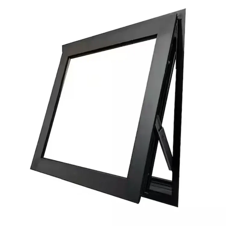 Awning window with a modern black frame design